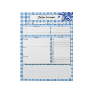 Blue Floral Gingham_ Daily Overview Notepad