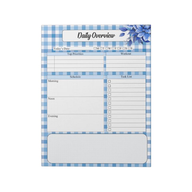 Blue Floral Gingham_ Daily Overview Notepad (Rotated)