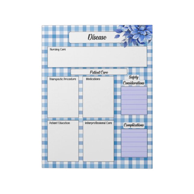 Blue Floral Gingham _ Disease Temp 2 Notepad (Rotated)