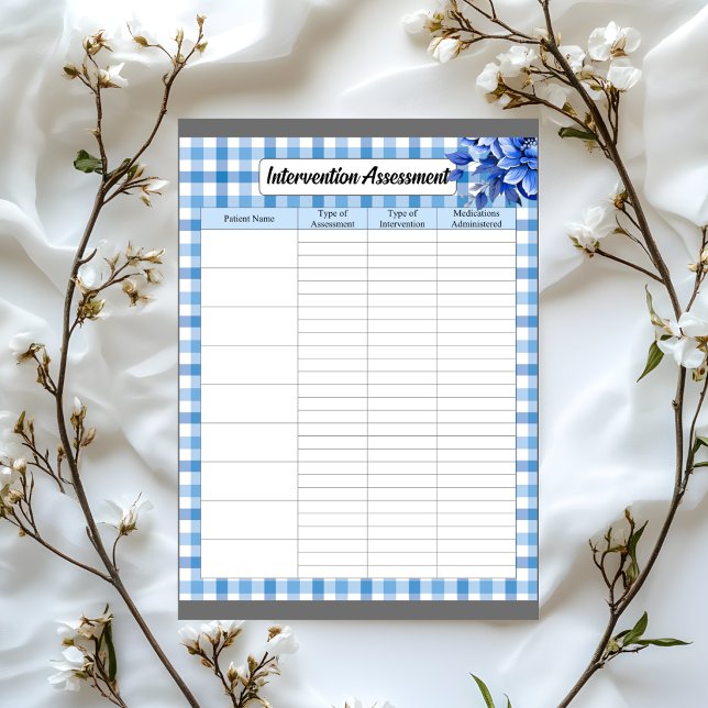 Blue Floral Gingham _ Intervention Assessment  Notepad (Creator Uploaded)