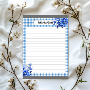 Blue Floral Gingham _ Letter to Myself Notepad