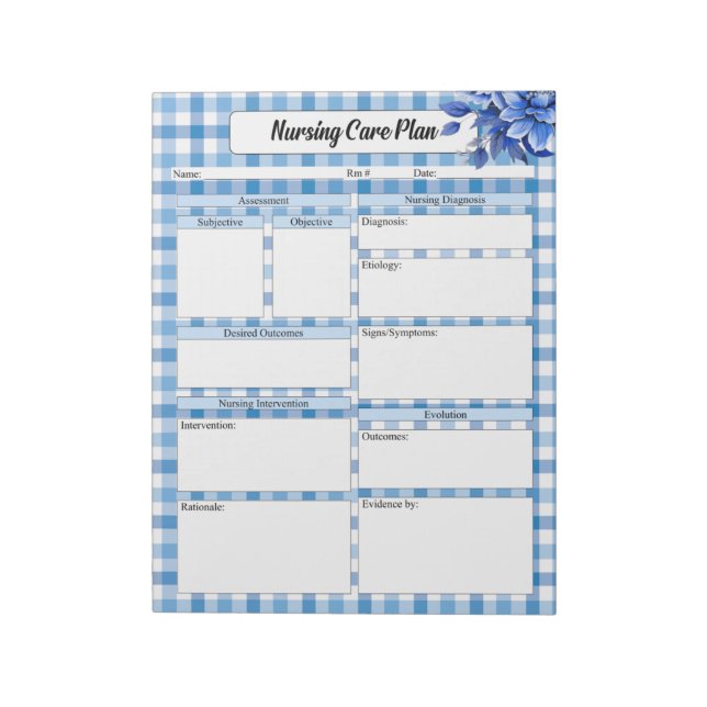 Blue Floral Gingham_ Nursing Care Plan Notepad (Rotated)