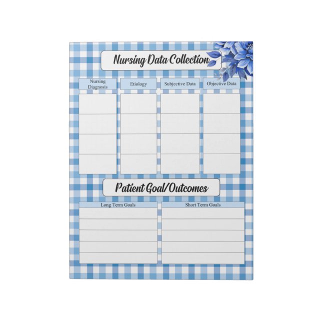 Blue Floral Gingham_ Nursing Data Collection Notepad (Rotated)