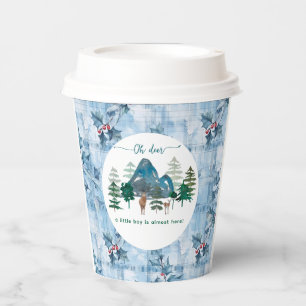 Blue Floral Gingham oh deer baby shower Paper Cups