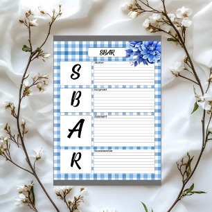Blue Floral Gingham _ SBAR Temp Notepad