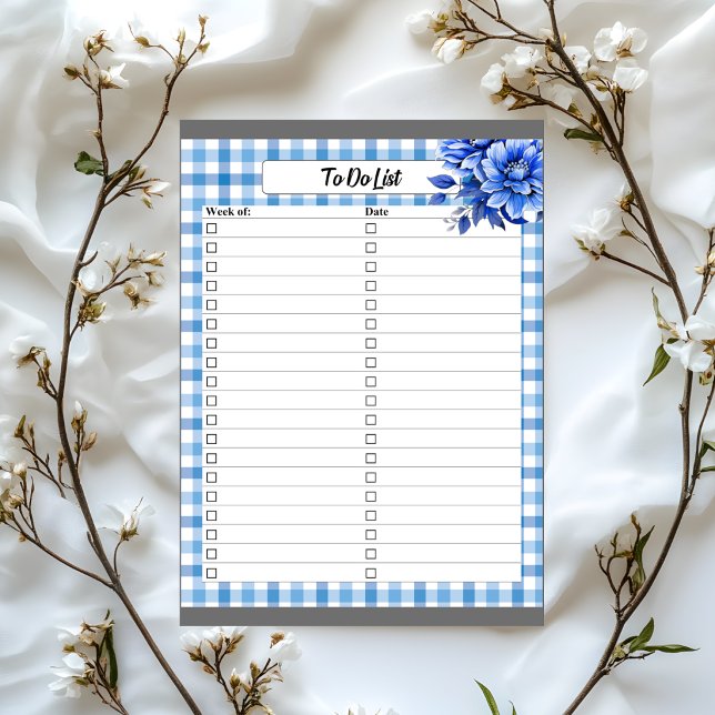 Blue Floral Gingham_ To Do List Notepad (Creator Uploaded)