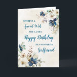 Blue Floral Girlfriend Birthday Card<br><div class="desc">A beautiful card for your girlfriend on her birthday with elegant navy blue and cream watercolor flowers.</div>