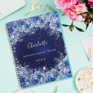 Blue floral glitter dust name glamourous 2022 planner