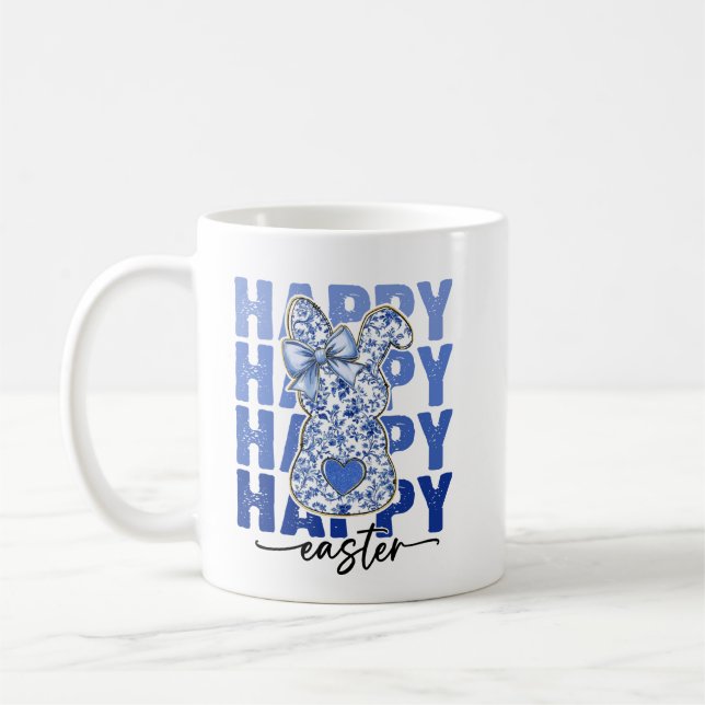 Blue Floral Glitter Easter Bunny Coquette Coffee Mug (Left)