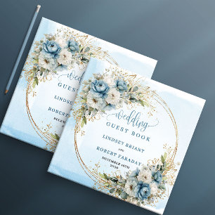 Blue Floral Gold Glitter Wedding Sign In Book