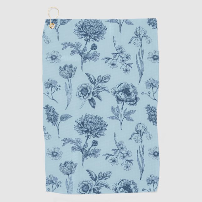 Blue Floral  Golf Towel (Front)
