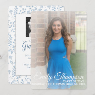 Blue Floral Grad Invitation Matte 5" x 7",