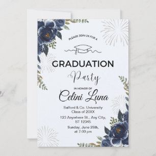 Blue Floral Graduation Party Invitation