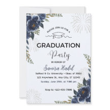 Blue Floral Graduation Party Invitation