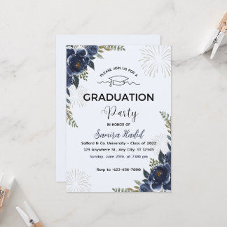 Blue Floral Graduation Party Invitation
