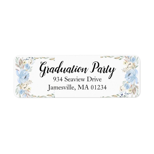 Blue Floral Graduation Return Address Labels (Front)