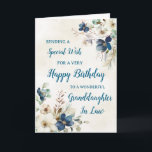 Blue Floral Granddaughter In Law Birthday Card<br><div class="desc">A beautiful card for your granddaughter in law on her birthday with elegant navy blue and cream watercolor flowers.</div>