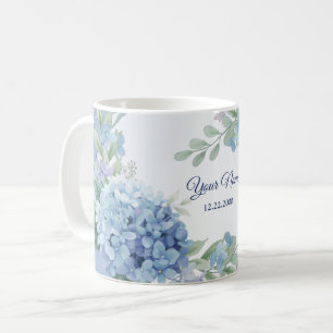 Blue Floral Green Leaves Frame Wedding Party Coffee Mug