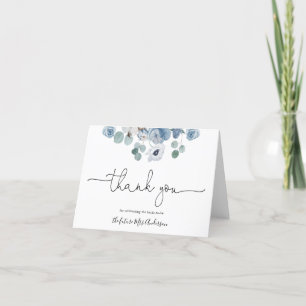 Blue Floral Greenery Bridal Shower Thank You Card