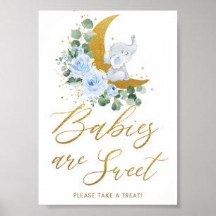 Blue Floral Greenery Elephant Babies are Sweet Poster