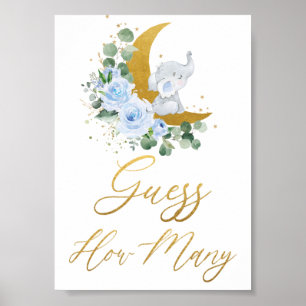 Blue Floral Greenery Elephant Guess How Many Sign