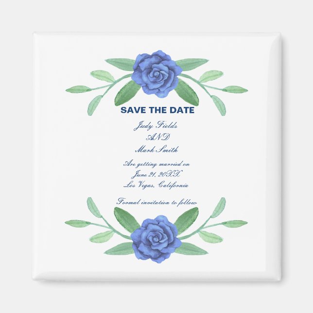 Blue Floral Greenery Foliage Save The Date Magnet (Front)