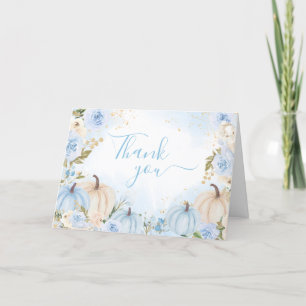 Blue Floral Greenery Little Pumpkin Thank you Card
