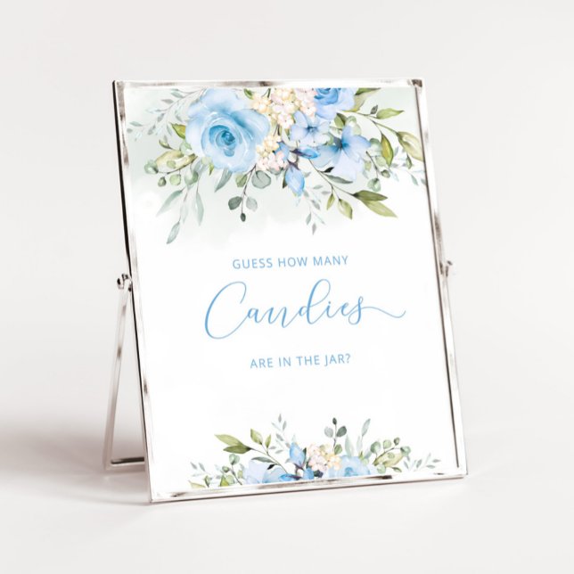 Blue floral guess how many candies poster (Creator Uploaded)
