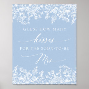 Blue Floral Guess How Many Kisses Bridal Shower Poster