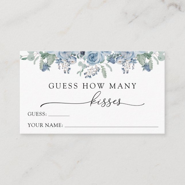 Blue Floral Guess How Many Kisses Enclosure Card (Front)