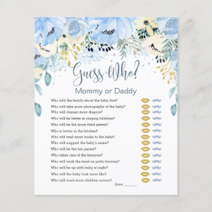 Blue Floral Guess Who Baby Shower Games Flat Paper