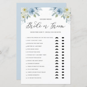 Blue Floral Guess Who Bride or Groom Shower Game