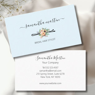 Blue Floral Hair Stylist Business Card