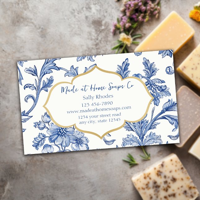 Blue Floral Handmade Soap Company Business Card (Creator Uploaded)