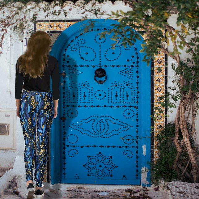 Blue Floral Hanukkah Pattern Leggings (Blue Floral Hanukkah Pattern Leggings)