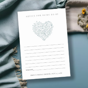 Blue Floral Heart Advice For Bride Bridal Shower Enclosure Card