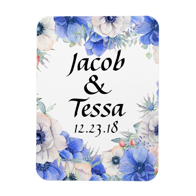 Blue Floral Heart Wreath Personalised Magnet (Vertical)