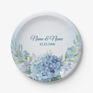 Blue Floral Herbal Dusty Vintage Wedding Party Paper Plate