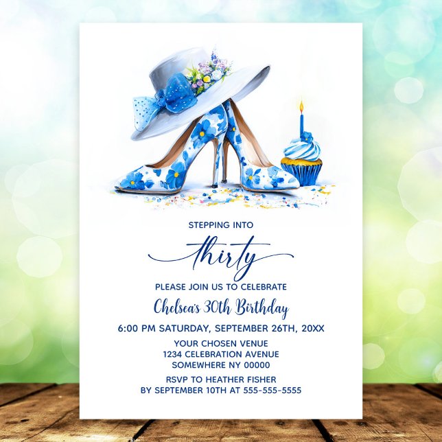 Blue Floral High Heel Shoes 30th Birthday Party Invitation (Creator Uploaded)