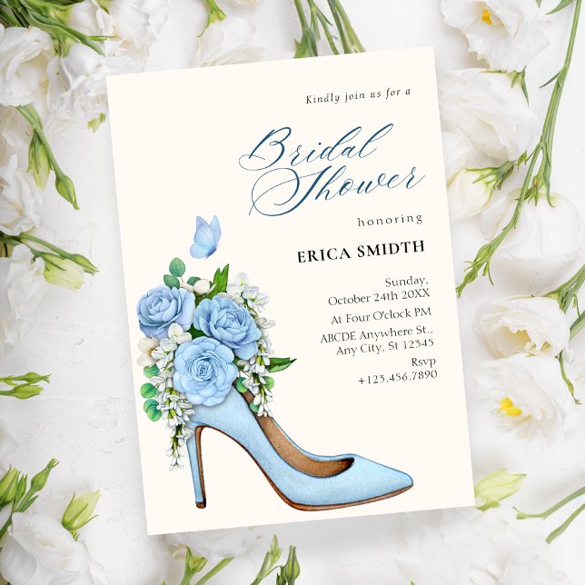 Blue floral high heels shoes bridal shower invitation (Creator Uploaded)