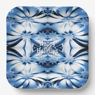 Blue Floral Holiday Christmas Paper Plate