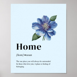 Blue Floral Home Definition Poster Minimalist Art