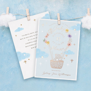 Blue Floral Hot Air Balloon Teddy Bear Baby Shower