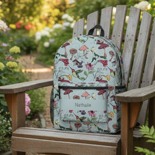 Blue Floral Hummingbird Nature Pattern Printed Backpack