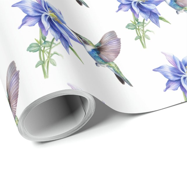 Blue Floral Hummingbird Wildflower  Wrapping Paper (Roll Corner)