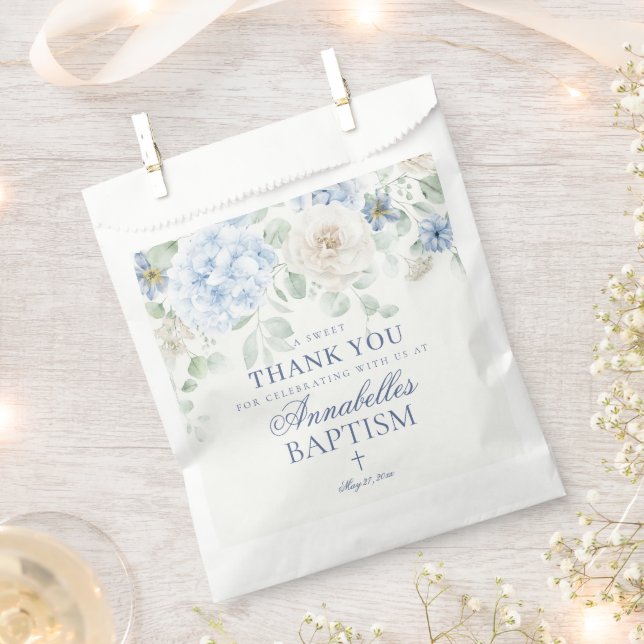 Blue Floral Hydrangea Botanical Baptism Dessert Favour Bag (Clipped)