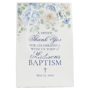 Blue Floral Hydrangea Botanical Baptism Favour Medium Gift Bag
