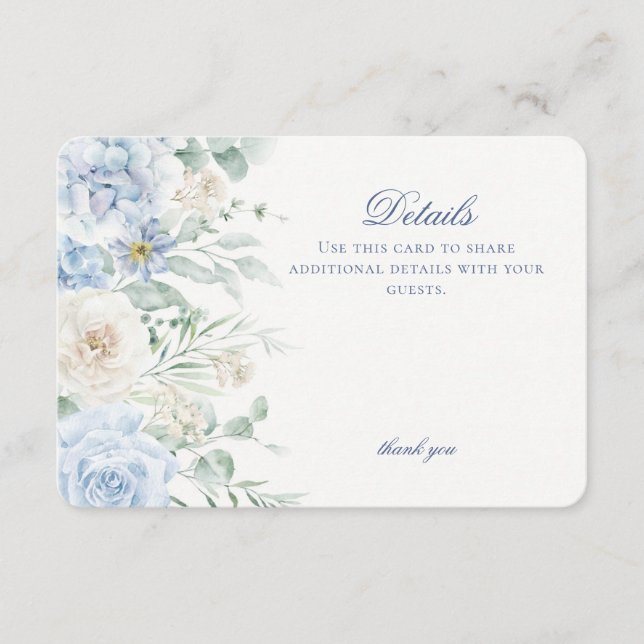 Blue Floral Hydrangea Botanical Blooms Details Enclosure Card (Front)