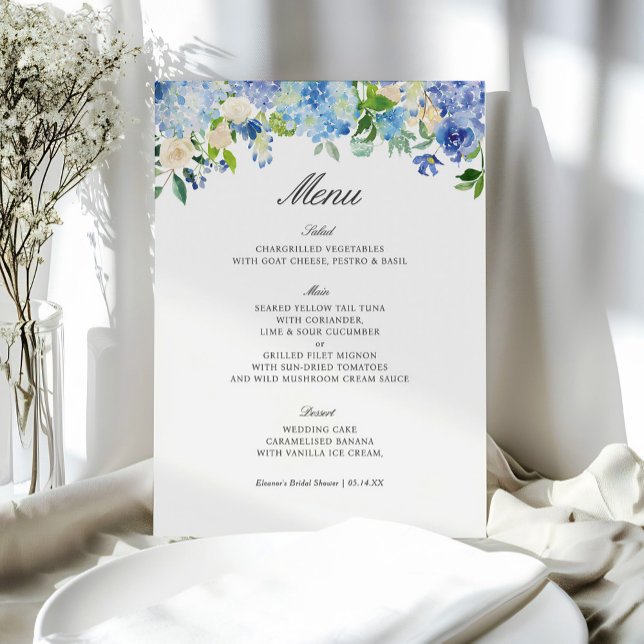Blue Floral Hydrangea Bridal Shower Menu (Creator Uploaded)