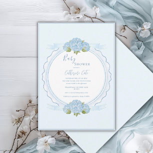 Blue Floral Hydrangea Elegant Baby Shower  Invitation